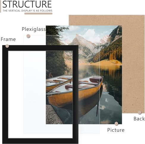 Wiscet 12x17 Picture Frame Set of 2, Photo Frame for Wall Mounting, Engineered Wood Frame with Plexiglass, Black. in Saudi Arabia
