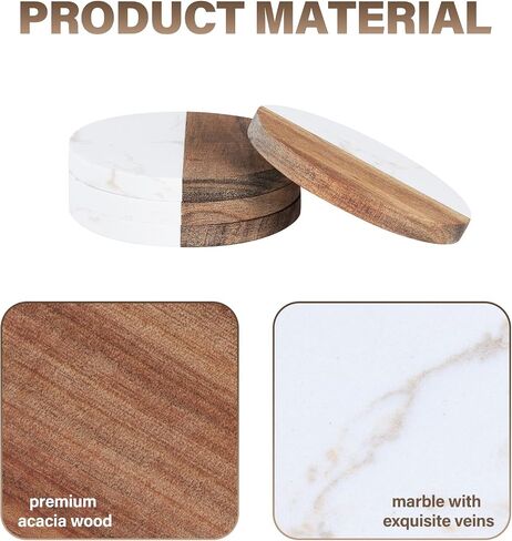 Coasters Set of 4 for Drinks,Marble-Wood Spliced Coaster for Tabletop Protection,Cup Holder Coasters for Multiple Cup Types,Coaster Set Gifts for Home Warmth in Saudi Arabia