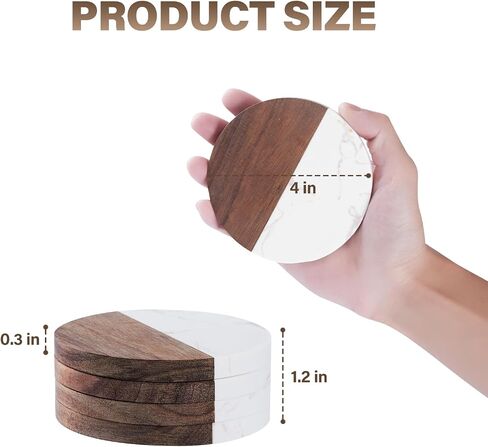 Coasters Set of 4 for Drinks,Marble-Wood Spliced Coaster for Tabletop Protection,Cup Holder Coasters for Multiple Cup Types,Coaster Set Gifts for Home Warmth in Saudi Arabia