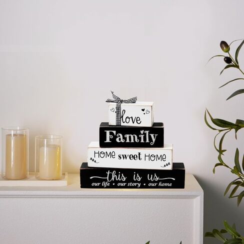 4 Pieces Farmhouse Wood Stacking Blocks for Home Living Room Bedroom Table Decor, Rustic Love/Family/Home Sweet Home/This Is Us Wooden Sign Decorations for Coffee Tabletop, Mantel, Shelf Decor in Saudi Arabia