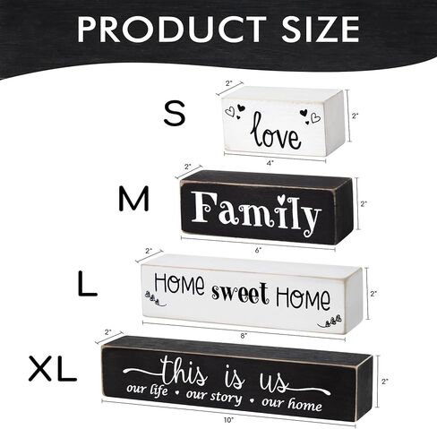 4 Pieces Farmhouse Wood Stacking Blocks for Home Living Room Bedroom Table Decor, Rustic Love/Family/Home Sweet Home/This Is Us Wooden Sign Decorations for Coffee Tabletop, Mantel, Shelf Decor in Saudi Arabia