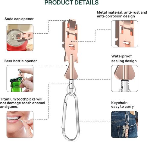 a multifunctional tool that can be used as a keychain, bottle opener, soda can opener, SIM card removal tool, and titanium toothpick; Interesting small gift, easy to carry.（Rose Gold） in Saudi Arabia