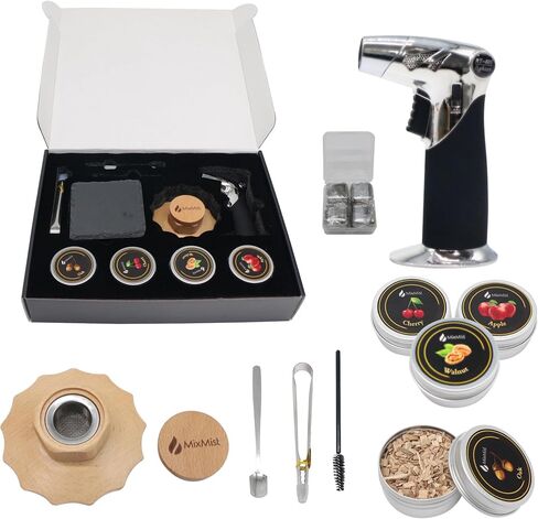 MixMist Cocktail Smoker Kit with Torch Bourbon Smoker Kit with 4 Flavors of Wood Chips Whiskey Old Fashioned Smoker Kit Whiskey Infuser Smoking Accessories Gift Set in Saudi Arabia