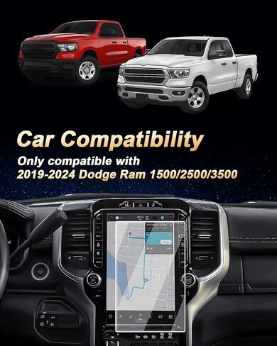Screen Protector 2 Pcs Compatible with 2019-2024 Dodge Ram 1500, Anti-Reflective Navigation Screen Protector 12 Inch Ram 1500 2500 3500 Accessories- Nano-film & Easy to Install in Kuwait