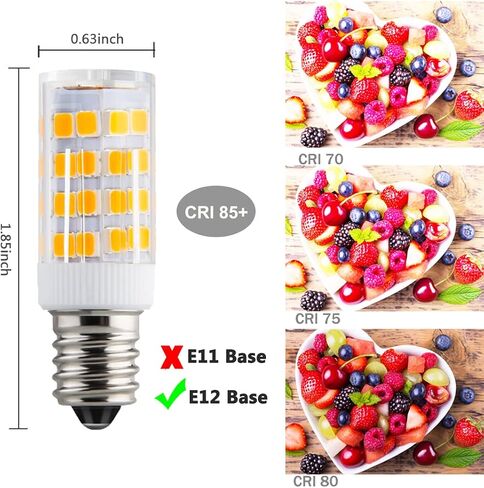 E12 مصابيح شمعدان LED 4 وات تحل محل E12 40 وات مكافئ الهالوجين، أبيض دافئ 2700K C7 T4 120V قاعدة صغيرة E12 لمروحة السقف الثريا قلادة الإضاءة مصباح الملح، غير قابل للتعتيم، 2 حزمة in Kuwait