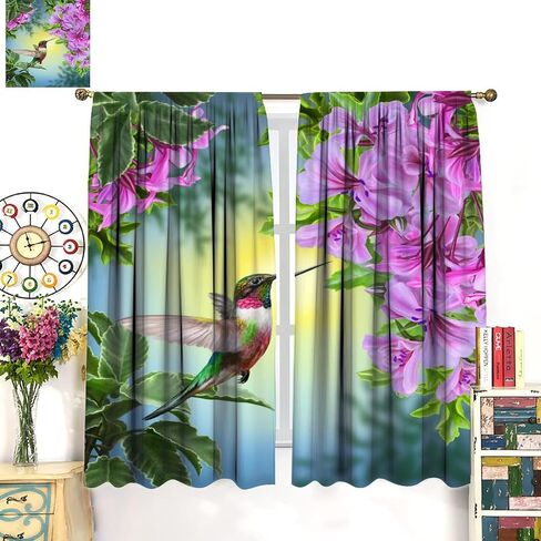 Hummingbird Blackout Curtains, Beautiful Purple Floral Hummingbird Nature Theme, for Bedroom Living Room, 2 Panel Set, 42x45 Inch in Kuwait