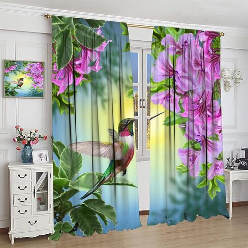 Hummingbird Blackout Curtains, Beautiful Purple Floral Hummingbird Nature Theme, for Bedroom Living Room, 2 Panel Set, 42x45 Inch in Kuwait