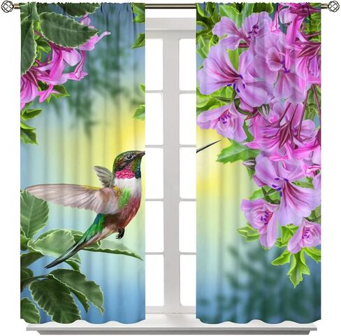 Hummingbird Blackout Curtains, Beautiful Purple Floral Hummingbird Nature Theme, for Bedroom Living Room, 2 Panel Set, 42x45 Inch in Kuwait