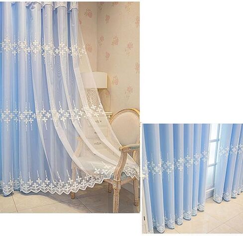 Amidoudou 1 Pair Double Layer Curtains with Valances for Living Room Flower Shaped Embroidered Curtains for Bedroom (White,54x84 Inch) in Saudi Arabia