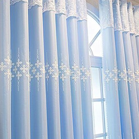 Amidoudou 1 Pair Double Layer Curtains with Valances for Living Room Flower Shaped Embroidered Curtains for Bedroom (White,54x84 Inch) in Saudi Arabia