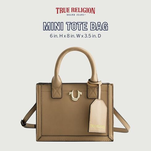 True Religion Tote Bag, Women's Mini Travel Handbag with Adjustable Shoulder Strap and Horseshoe Logo in Saudi Arabia