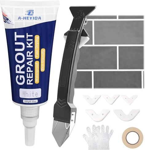 Grout Repair Kit, 180g Tile Grout Pen White Grout Filler, Fast Drying Grout Sealer for Bathroom, Kitchen Porcelain Floors, Restore and Renew Tile Grout Paint Kit (White) in Kuwait