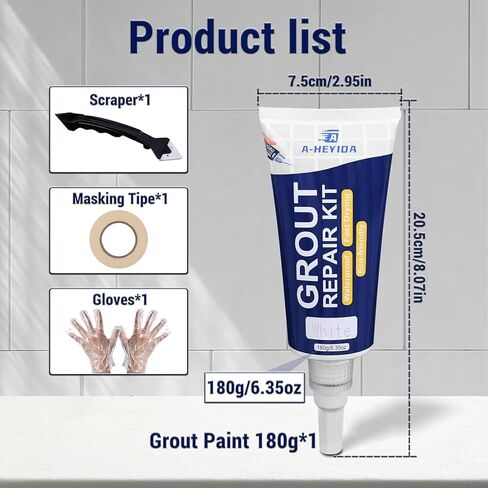 Grout Repair Kit, 180g Tile Grout Pen White Grout Filler, Fast Drying Grout Sealer for Bathroom, Kitchen Porcelain Floors, Restore and Renew Tile Grout Paint Kit (White) in Kuwait
