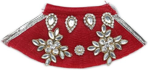 Red Laxmi Ganesh Dress poshak vastra Cloth Lehenga Chunari Dhoti Puja Item samgari Radha Krishna Dress Poshak for Laxmi Ganesh Durga Devi Statue Idol Statues Pooja Decor Decorations Size 3" in Saudi Arabia