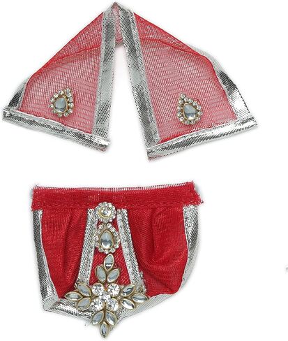 Red Laxmi Ganesh Dress poshak vastra Cloth Lehenga Chunari Dhoti Puja Item samgari Radha Krishna Dress Poshak for Laxmi Ganesh Durga Devi Statue Idol Statues Pooja Decor Decorations Size 3" in Saudi Arabia