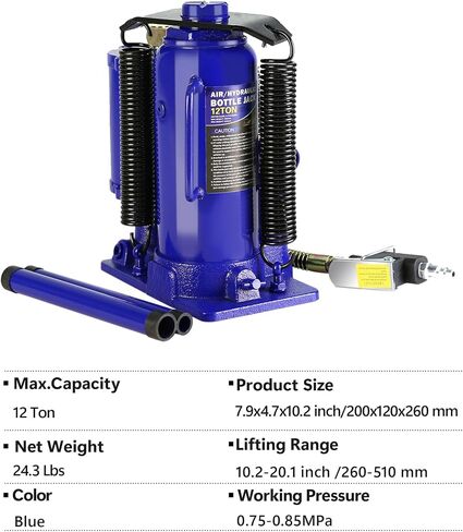 Air Hydraulic Bottle Jack, 12 Ton All Welded Bottle Jack, 10.2-20.1 inch Lifting Range, with 2-Section Long Handle, for Car, Pickup Truck, Truck, RV, Auto Repair, Industrial Engineering in Saudi Arabia