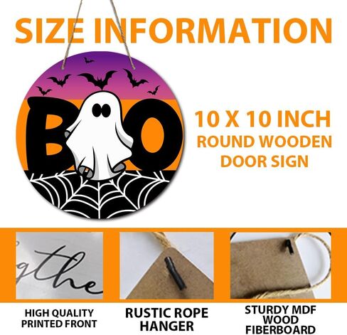 Happy Halloween Boo Spooky Bat Rustic Wood Sign Welcome Wood Hanging Plaque Signs for Home Farmhouse Front Door Wall Decor Fall Indoor Outdoor Halloween Party Supplies 10 x 10 Inches in Saudi Arabia