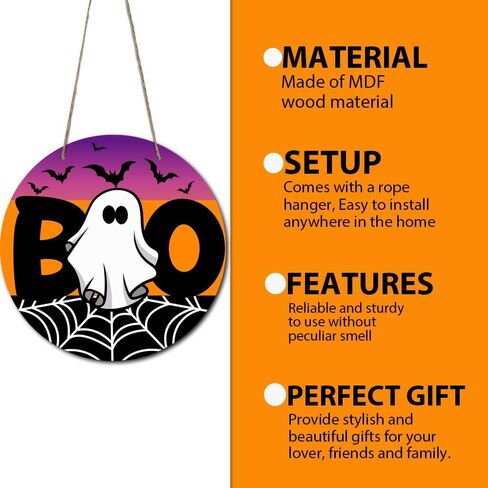 Happy Halloween Boo Spooky Bat Rustic Wood Sign Welcome Wood Hanging Plaque Signs for Home Farmhouse Front Door Wall Decor Fall Indoor Outdoor Halloween Party Supplies 10 x 10 Inches in Saudi Arabia