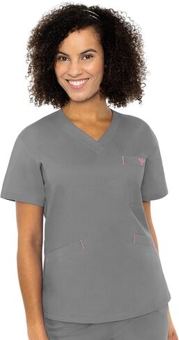 Med Couture Women's Signature V-Neck Scrub Top, Steel/Cotton Candy, XL in Saudi Arabia