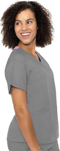 Med Couture Women's Signature V-Neck Scrub Top, Steel/Cotton Candy, XL in Saudi Arabia