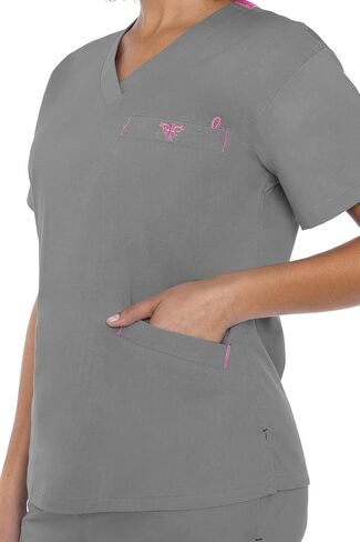 Med Couture Women's Signature V-Neck Scrub Top, Steel/Cotton Candy, XL in Saudi Arabia