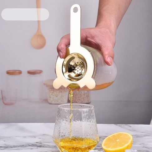Bar Strainer, Stainless Steel Cocktail Strainer Beverage Hawthorne Strainer with Flexible Spring, 3.6 x 6.3in (Gold) in Saudi Arabia