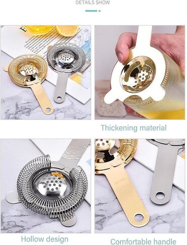 Bar Strainer, Stainless Steel Cocktail Strainer Beverage Hawthorne Strainer with Flexible Spring, 3.6 x 6.3in (Gold) in Saudi Arabia