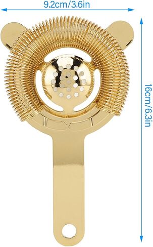 Bar Strainer, Stainless Steel Cocktail Strainer Beverage Hawthorne Strainer with Flexible Spring, 3.6 x 6.3in (Gold) in Saudi Arabia
