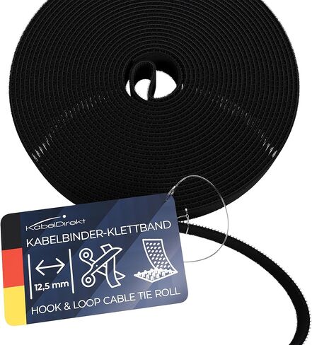 KabelDirekt - شريط أشرطة لاصقة وحلقة - 16.4 قدم × 0.49 بوصة - مقطوع حسب الحجم، قابل لإعادة الاستخدام (لفة شريط لاصق وحلقة، كابلات متعددة الاستخدام، وحزمة وآمنة ومجموعة كاملة أخرى، أسود) in Kuwait