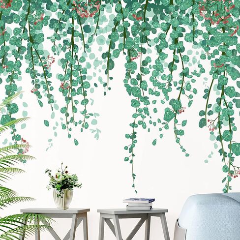 النباتات الخضراء يترك جدار الشارات شنقا ملصقات الحائط الكرمة طبيعة النبات جدار ديكور قابل للإزالة الفينيل قشر وعصا جدار جدارية لغرفة النوم غرفة المعيشة الفصول الدراسية مكتب أريكة خلفية التلفزيون in Kuwait