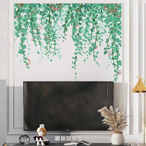 النباتات الخضراء يترك جدار الشارات شنقا ملصقات الحائط الكرمة طبيعة النبات جدار ديكور قابل للإزالة الفينيل قشر وعصا جدار جدارية لغرفة النوم غرفة المعيشة الفصول الدراسية مكتب أريكة خلفية التلفزيون in Kuwait