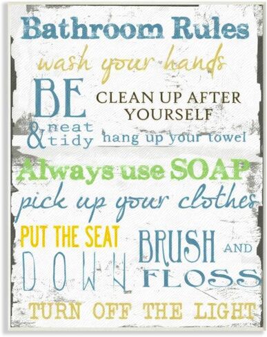 لوحة حائط للحمام من Stupell Home Décor 'Bathroom Rules' Typography، مقاس 10 × 0.5 × 15، صُنعت بفخر في الولايات المتحدة الأمريكية in Saudi Arabia