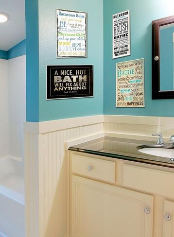لوحة حائط للحمام من Stupell Home Décor 'Bathroom Rules' Typography، مقاس 10 × 0.5 × 15، صُنعت بفخر في الولايات المتحدة الأمريكية in Saudi Arabia