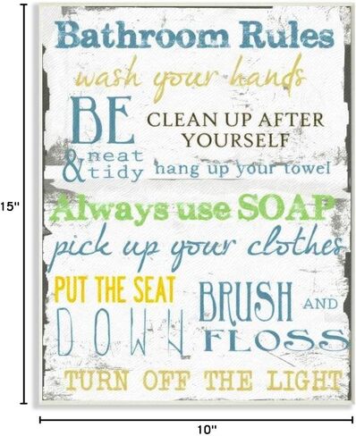 لوحة حائط للحمام من Stupell Home Décor 'Bathroom Rules' Typography، مقاس 10 × 0.5 × 15، صُنعت بفخر في الولايات المتحدة الأمريكية in Saudi Arabia