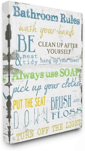 لوحة حائط للحمام من Stupell Home Décor 'Bathroom Rules' Typography، مقاس 10 × 0.5 × 15، صُنعت بفخر في الولايات المتحدة الأمريكية in Saudi Arabia