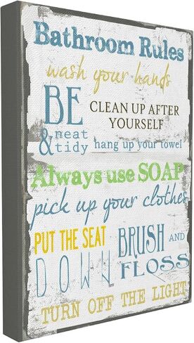 لوحة حائط للحمام من Stupell Home Décor 'Bathroom Rules' Typography، مقاس 10 × 0.5 × 15، صُنعت بفخر في الولايات المتحدة الأمريكية in Saudi Arabia