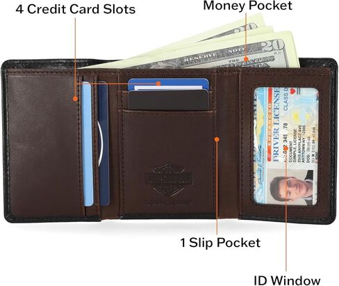 Harley Davidson Men's Leather RFID Blocking Trifold Wallet, Brown (Indo) in Kuwait