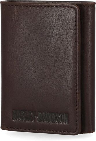 Harley Davidson Men's Leather RFID Blocking Trifold Wallet, Brown (Indo) in Saudi Arabia