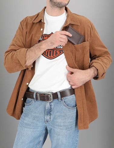 Harley Davidson Men's Leather RFID Blocking Trifold Wallet, Brown (Indo) in Saudi Arabia