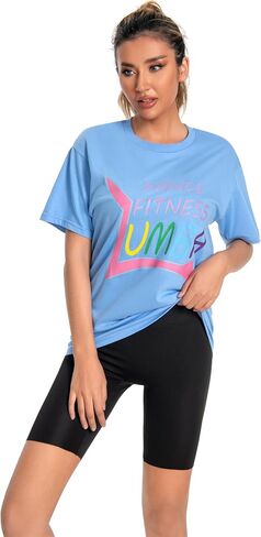 Women's Gym Tank Tops & T-Shirts. Unisex Loose fit, Active Graphic Prints. Perfect for Dance, Sport, and Workout Size L Blue in Saudi Arabia