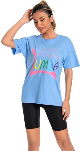 Women's Gym Tank Tops & T-Shirts. Unisex Loose fit, Active Graphic Prints. Perfect for Dance, Sport, and Workout Size L Blue in Saudi Arabia