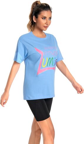 Women's Gym Tank Tops & T-Shirts. Unisex Loose fit, Active Graphic Prints. Perfect for Dance, Sport, and Workout Size L Blue in Saudi Arabia