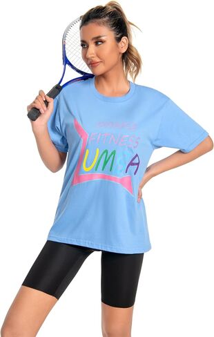 Women's Gym Tank Tops & T-Shirts. Unisex Loose fit, Active Graphic Prints. Perfect for Dance, Sport, and Workout Size L Blue in Saudi Arabia