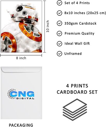 CNG DIGITAL حرب النجوم ملصق حرب النجوم الألوان المائية يطبع ديكور غرفة الأطفال مجموعة من 4 ملصقات غير مؤطرة (8 × 10 بوصة) للأولاد غرفة حرب النجوم ديكور غرفة نوم حرب النجوم جدار الفن ديكور in Saudi Arabia