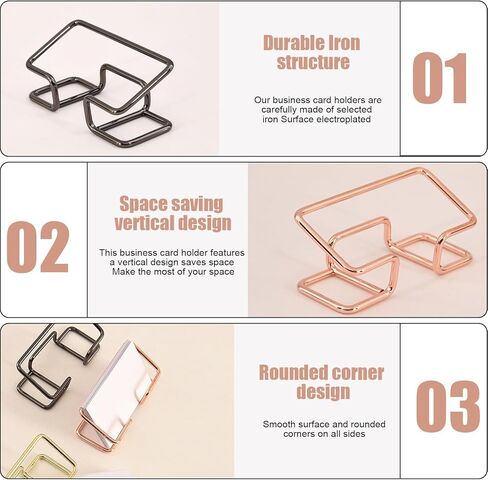 3 Pack Gold Business Card Holder Desk, Metal Business Card Display Stand, Modern Name Business Card Organizer for Desktop Office Home Reception School Women Men (Gold) in Kuwait