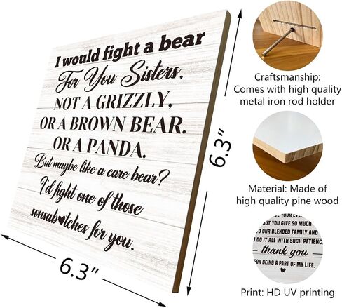 Gift for Sister, Wooden Plaque Sign Table Decor, Tabletop Decor Sign Gift, Funny Gifts for Sister from Siblings, Wedding Favor fro Sister, Sister Birthday Gifts, I Would Fight A Bear for You in Saudi Arabia