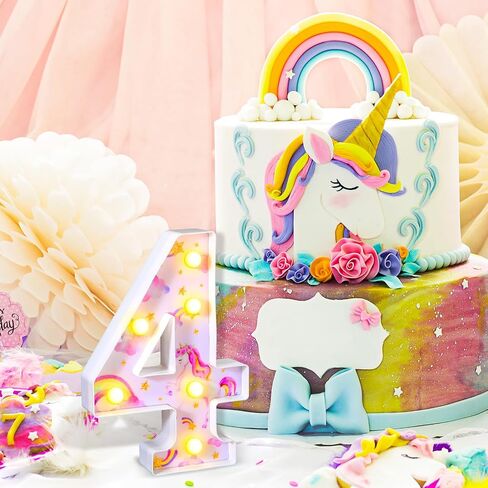 Meonum Unicorn 3/4/5th Birthday Party Decorations Light Up Numbers, LED Rainbow Unicorn Glowing Numbers, Birthday Table Centerpieces for Girls Pink Unicorn Themed Party Decorations Supplies (Number 4) in Saudi Arabia