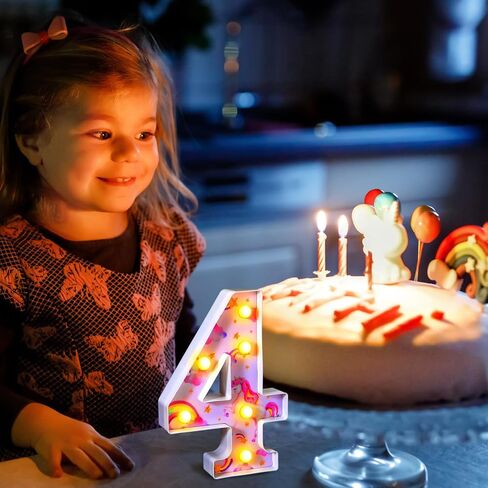 Meonum Unicorn 3/4/5th Birthday Party Decorations Light Up Numbers, LED Rainbow Unicorn Glowing Numbers, Birthday Table Centerpieces for Girls Pink Unicorn Themed Party Decorations Supplies (Number 4) in Saudi Arabia