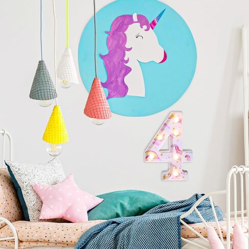 Meonum Unicorn 3/4/5th Birthday Party Decorations Light Up Numbers, LED Rainbow Unicorn Glowing Numbers, Birthday Table Centerpieces for Girls Pink Unicorn Themed Party Decorations Supplies (Number 4) in Saudi Arabia