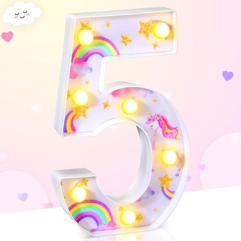 Meonum Unicorn 3/4/5th Birthday Party Decorations Light Up Numbers, LED Rainbow Unicorn Glowing Numbers, Birthday Table Centerpieces for Girls Pink Unicorn Themed Party Decorations Supplies (Number 4) in Saudi Arabia